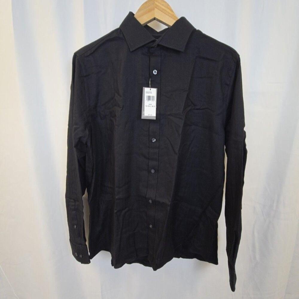 Michael Kors Dress Shirt Mens 16-16.5 L Black Slim Fit Herringbone Long Sleeve
